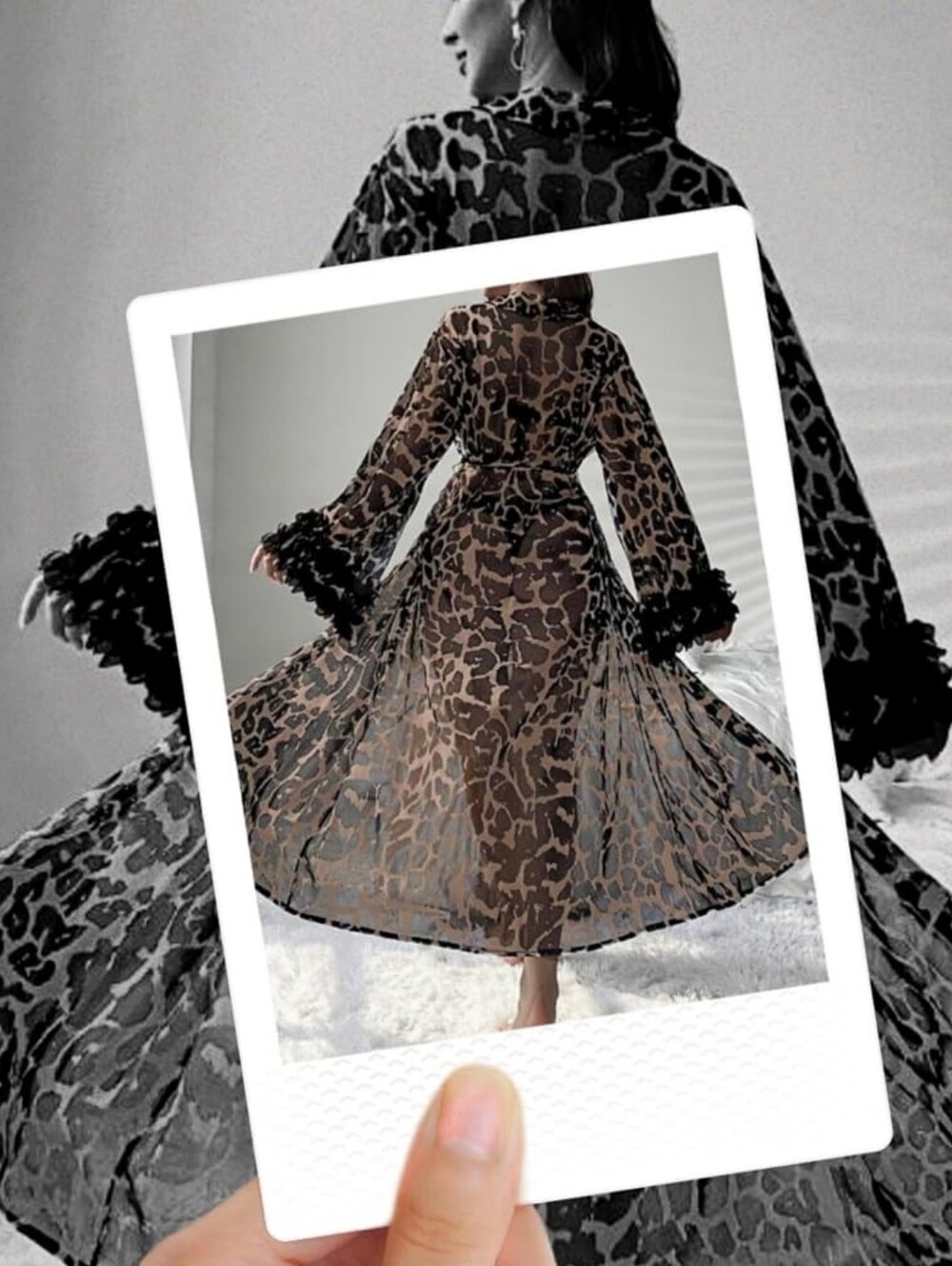 Leopard Robe With Belt Sheer Coverup Soft Flowy - Picture 3 of 7